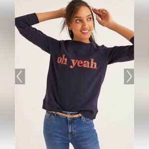 Boden Navy Sweatshirt with Red 'Oh Yeah' Print